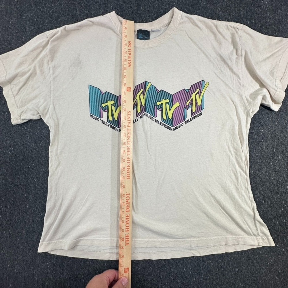 MTV T-Shirt Mens L/XL Beige Graphic Retro 90s MTV Casual Wear Rock Skate VTG - Picture 3 of 8
